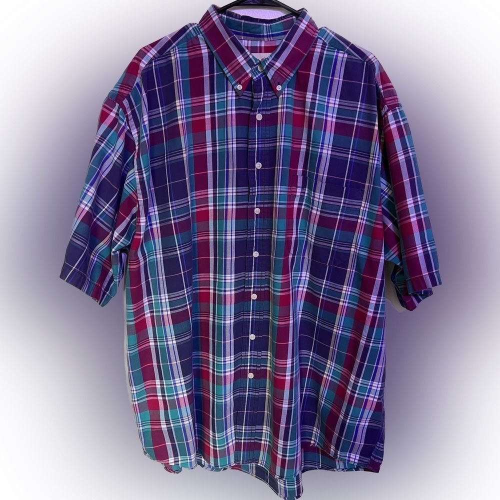 Eddie Bauer Men's Cotton Plaid & Check Button Down Short Sleeve Shirt Sz XXL